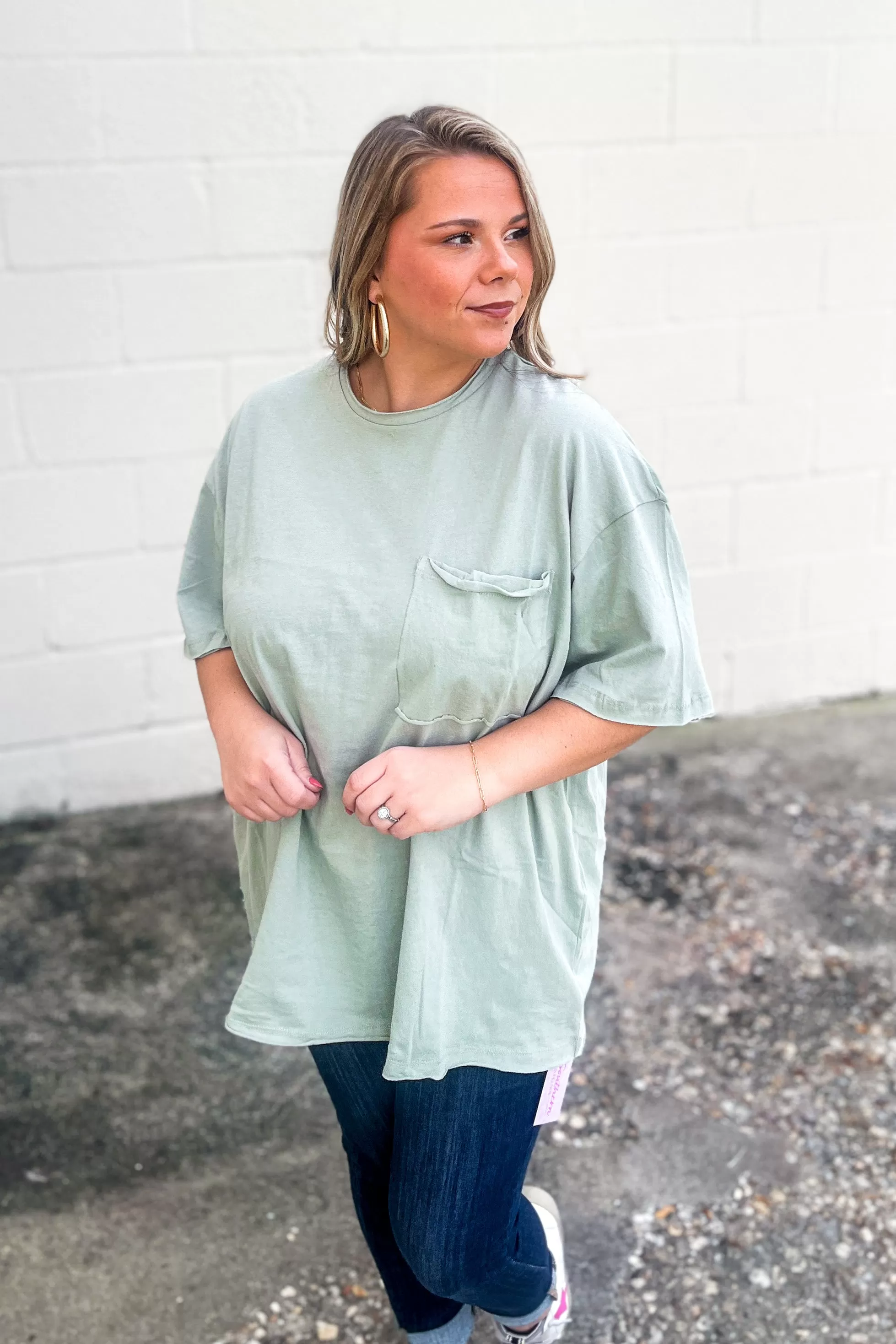 Emma Oversized Boyfriend Top, Sage