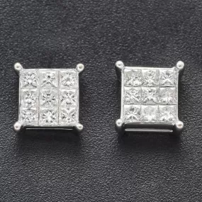 Estate 18K White Gold 0.36 TCW Diamond 3-Row Square Stud Earrings 6.5 mm H VS-SI