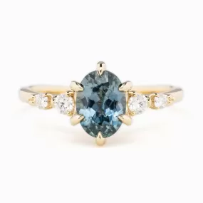 Estel Fleur Ring 1.78ct Blue Oval Montana Sapphire, 14K Yellow Gold (One of a kind)