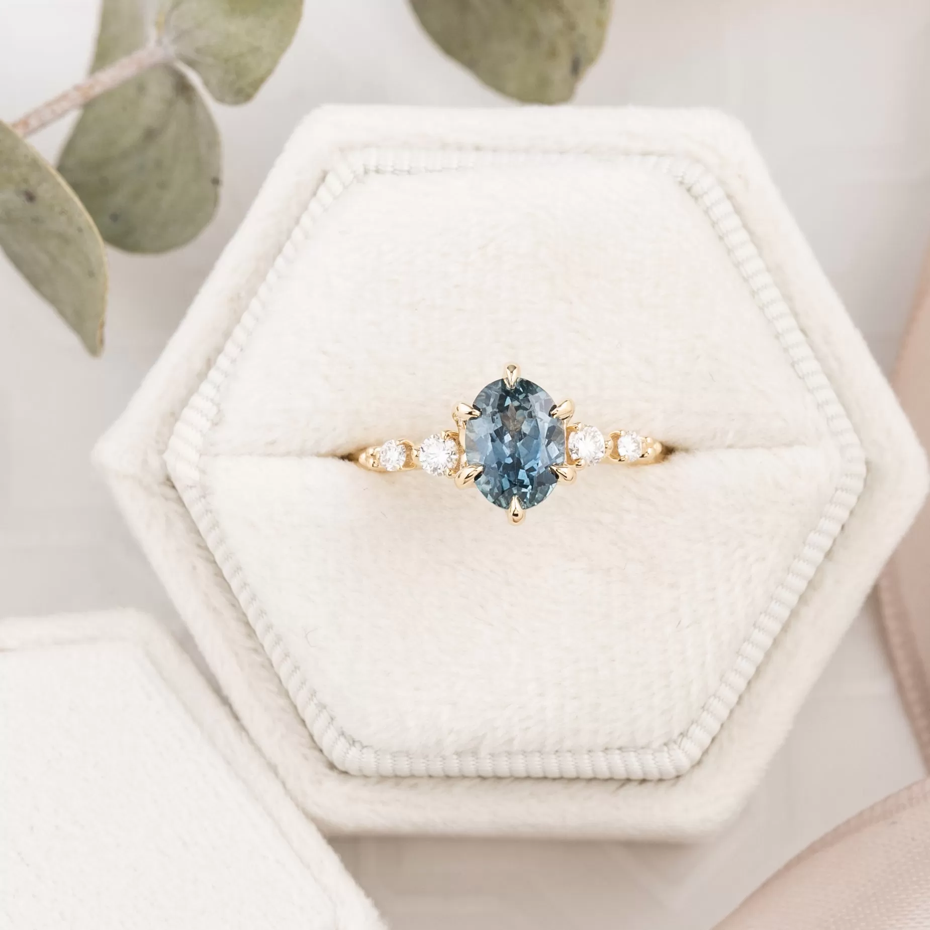 Estel Fleur Ring 1.78ct Blue Oval Montana Sapphire, 14K Yellow Gold (One of a kind)