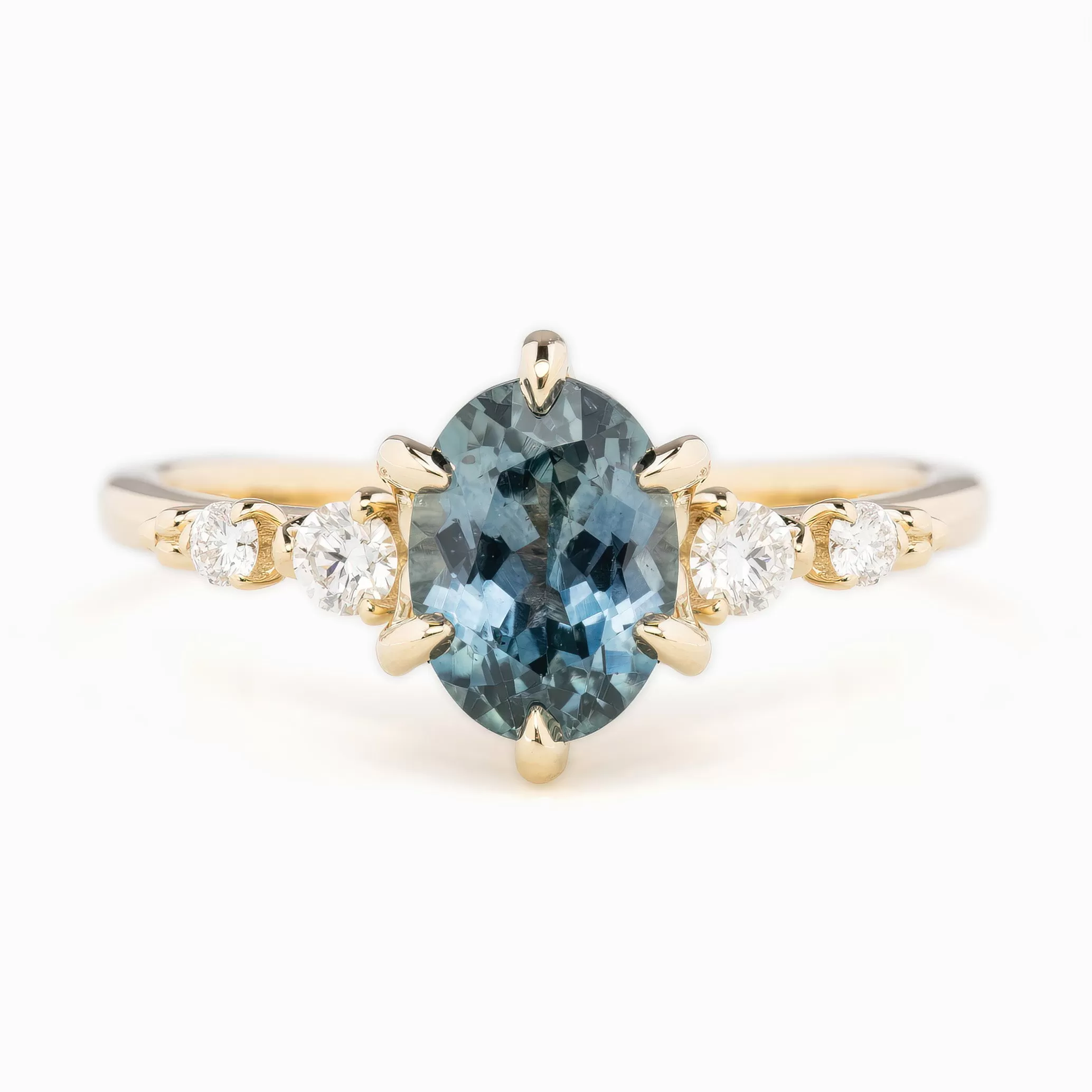 Estel Fleur Ring 1.78ct Blue Oval Montana Sapphire, 14K Yellow Gold (One of a kind)