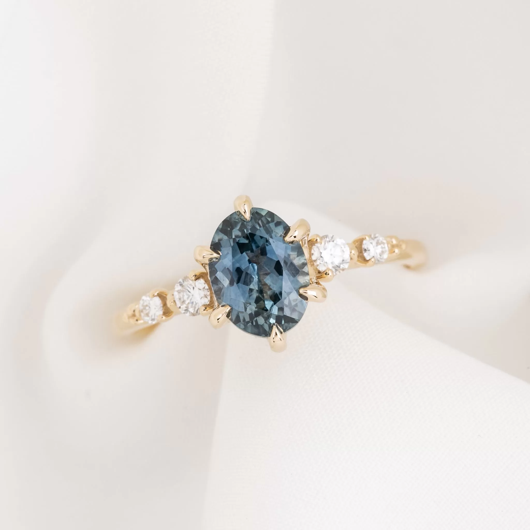 Estel Fleur Ring 1.78ct Blue Oval Montana Sapphire, 14K Yellow Gold (One of a kind)