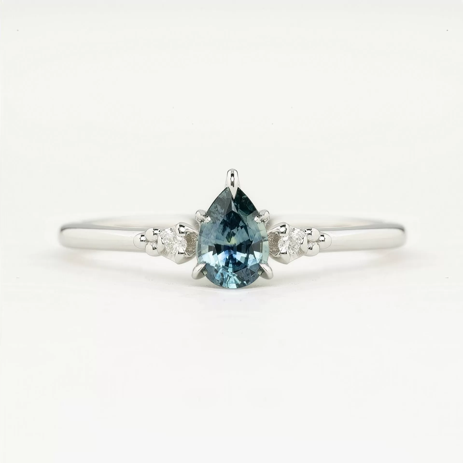 Estel Ring 0.50ct Blue Green Montana Sapphire Ring, 14k White Gold