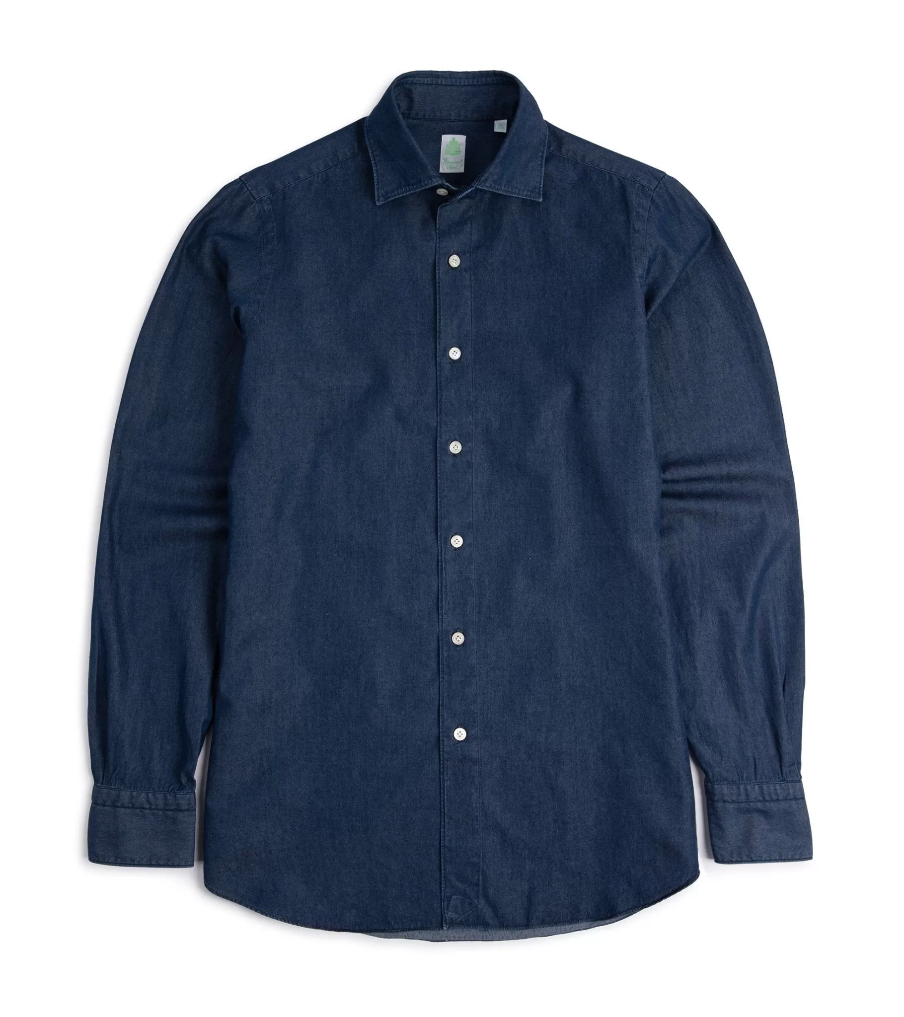 Finamore Gaeta Washed Denim Luigi Sport Shirt: Dark Blue