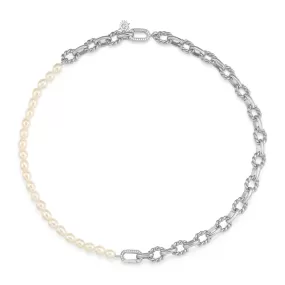 Freshwater Pearl Silver Link Choker/Double Bracelet