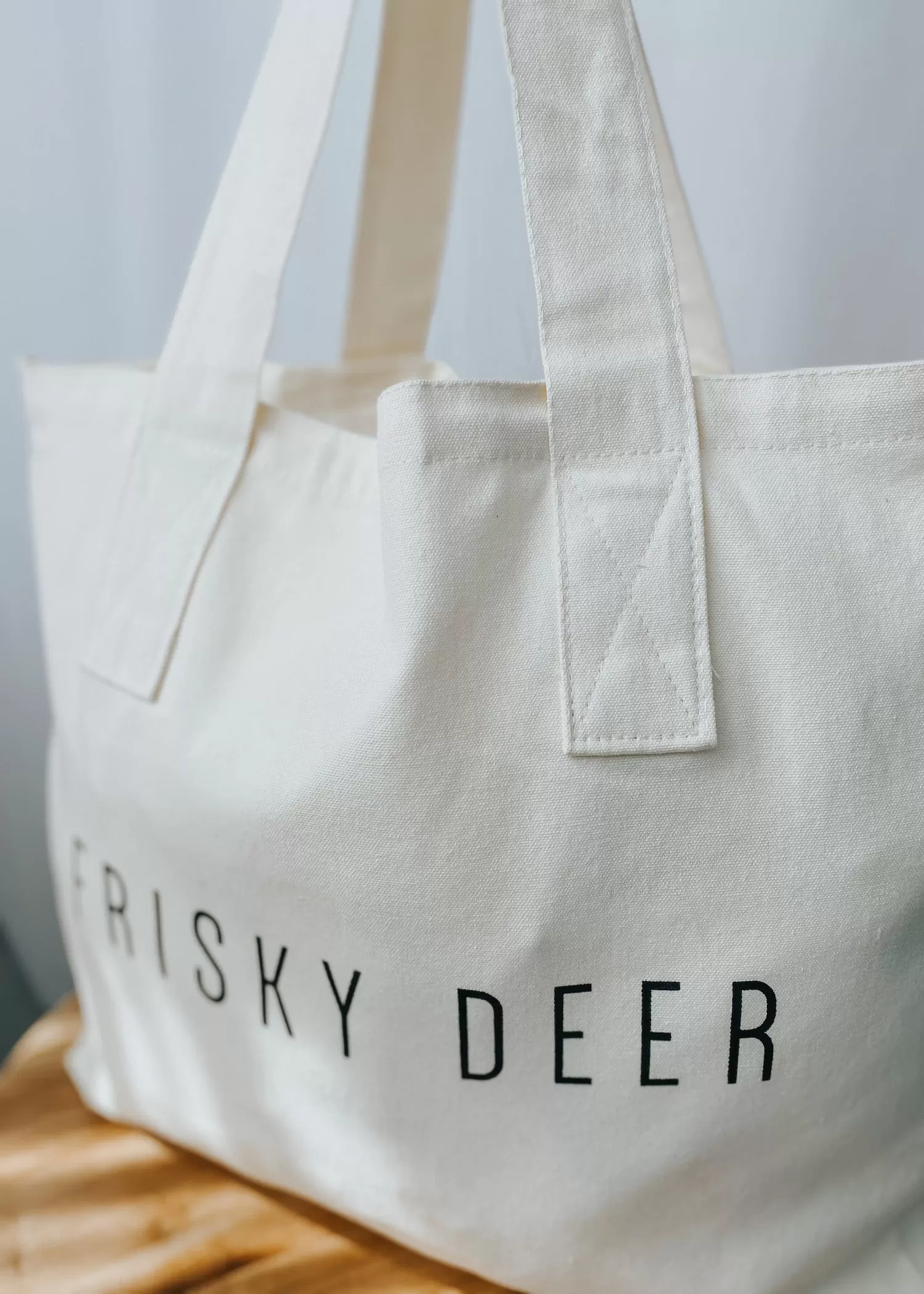 Frisky Deer Reusable Cotton Tote Bag - Natural