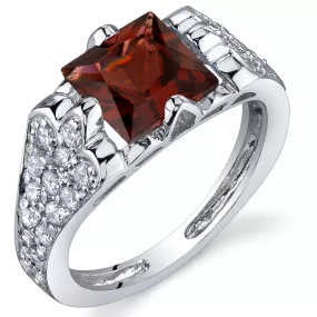 Garnet Princess Cut Sterling Silver Ring Size 7