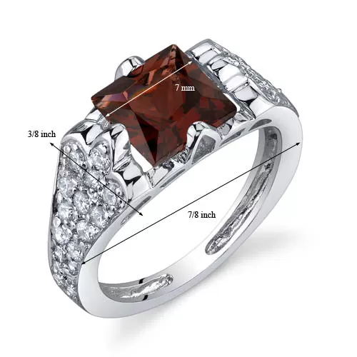 Garnet Princess Cut Sterling Silver Ring Size 7