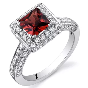 Garnet Ring 1 Carat Princess Cut Sterling Silver Ring Size 5