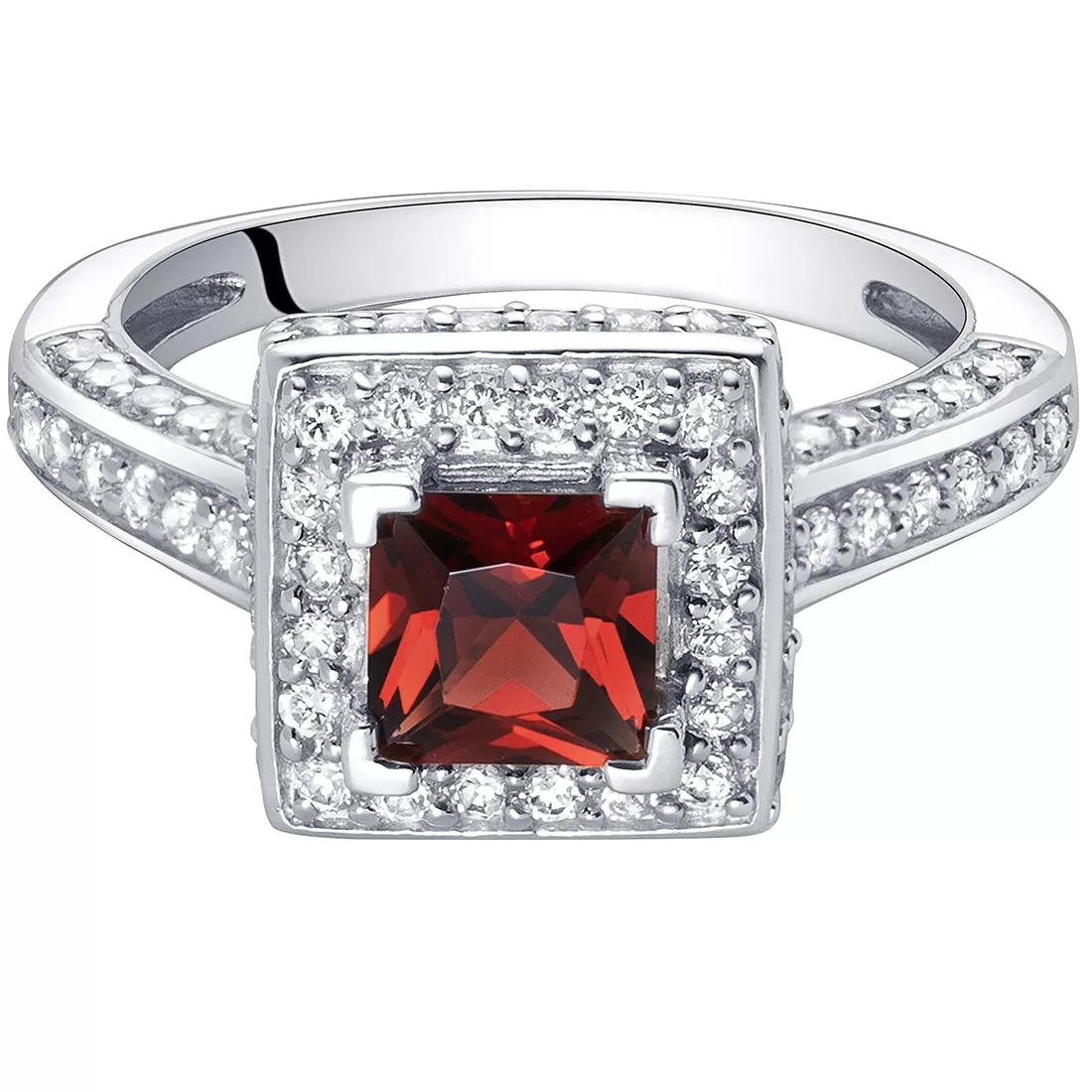 Garnet Ring 1 Carat Princess Cut Sterling Silver Ring Size 5