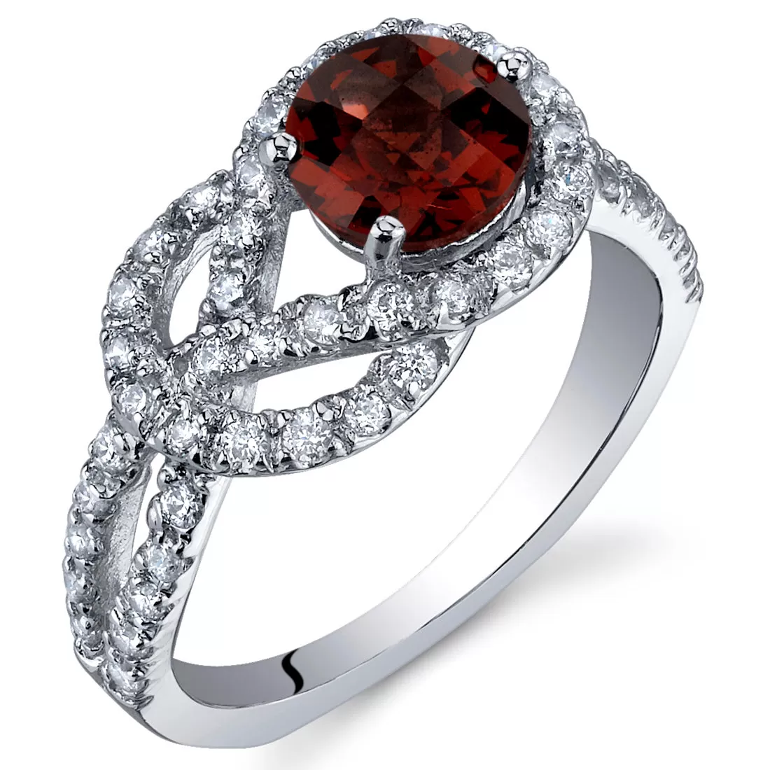 Garnet Round Cut Sterling Silver Ring Size 5