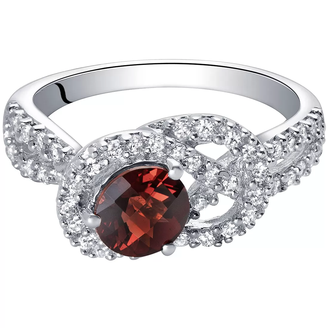 Garnet Round Cut Sterling Silver Ring Size 5