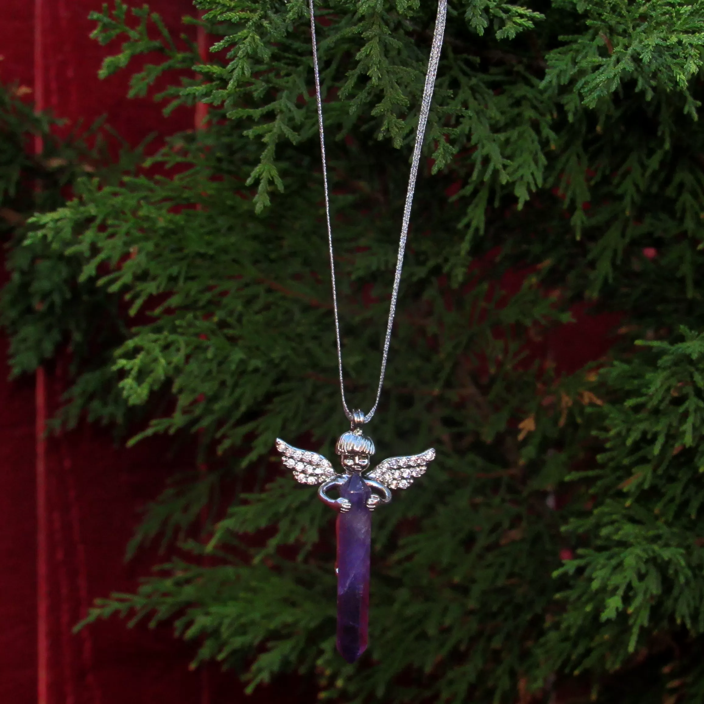 Genuine Amethyst Gemstone shard and Angel Hanging Ornament