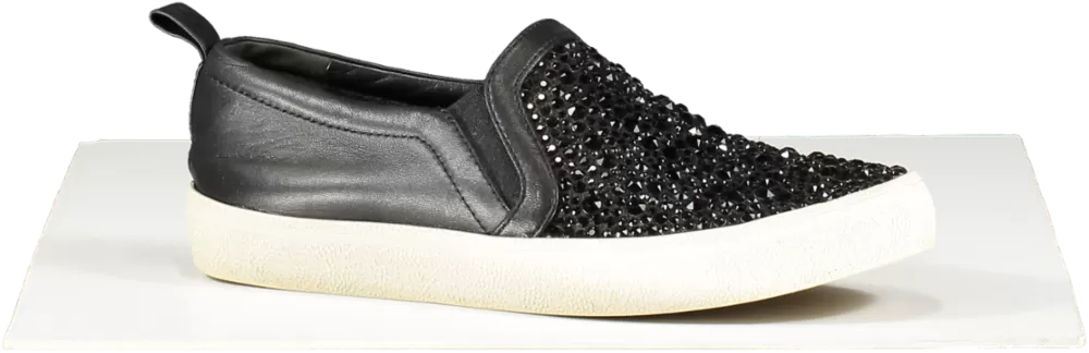 Gina Black Leather & Crystal Embellished Slip On Skate Sneakers Trainers UK 5 EU 38 👠