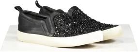 Gina Black Leather & Crystal Embellished Slip On Skate Sneakers Trainers UK 5 EU 38 👠