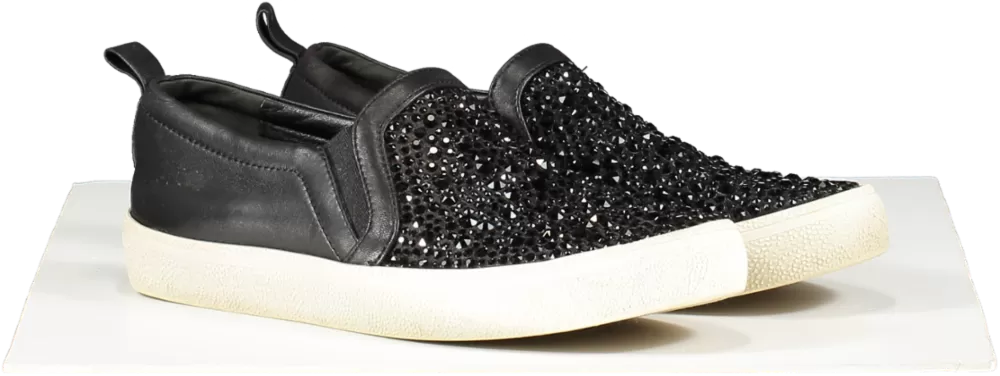 Gina Black Leather & Crystal Embellished Slip On Skate Sneakers Trainers UK 5 EU 38 👠