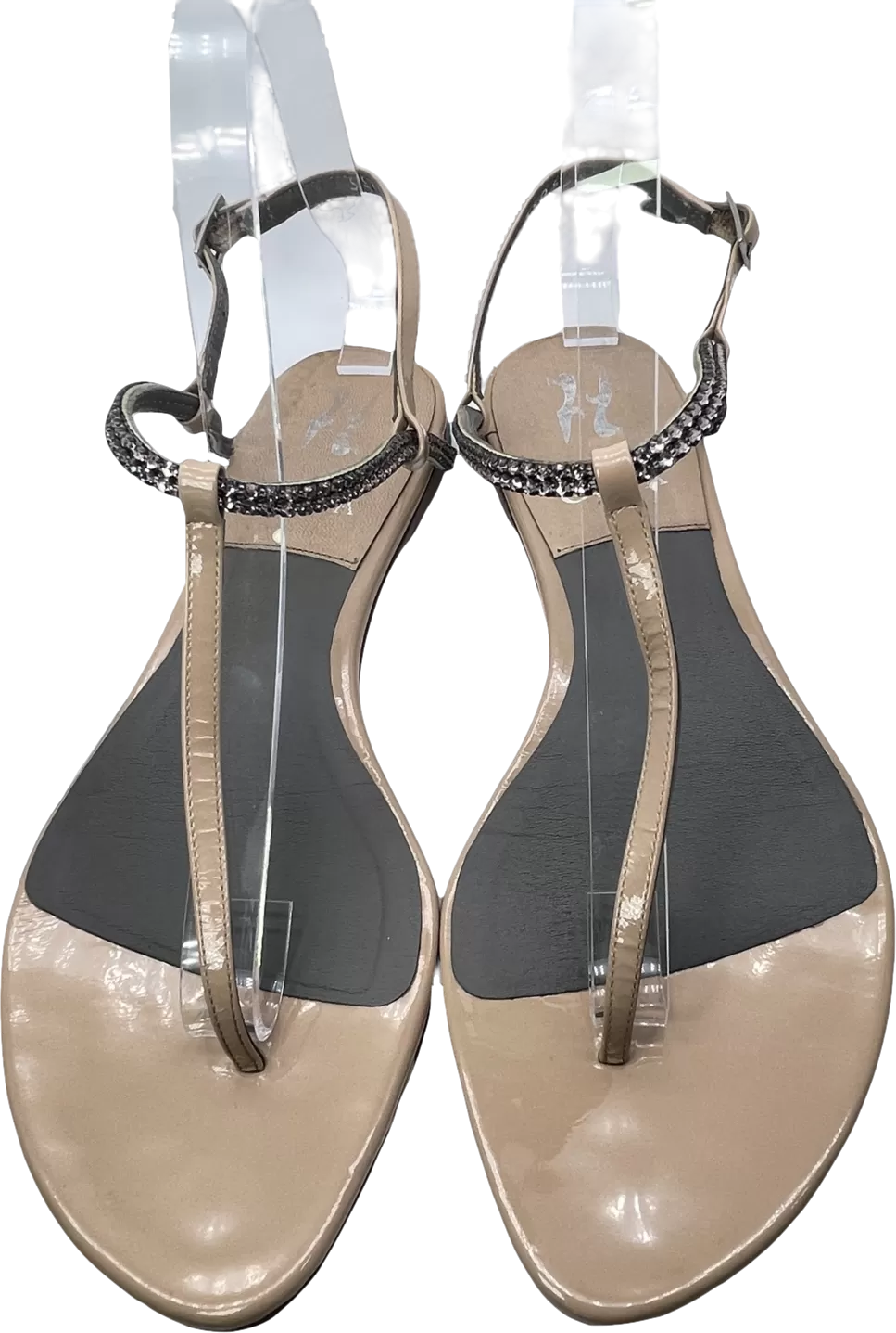 Gina Nude Embellished Patent Leather Thong Sandals UK 6 EU 39 👠