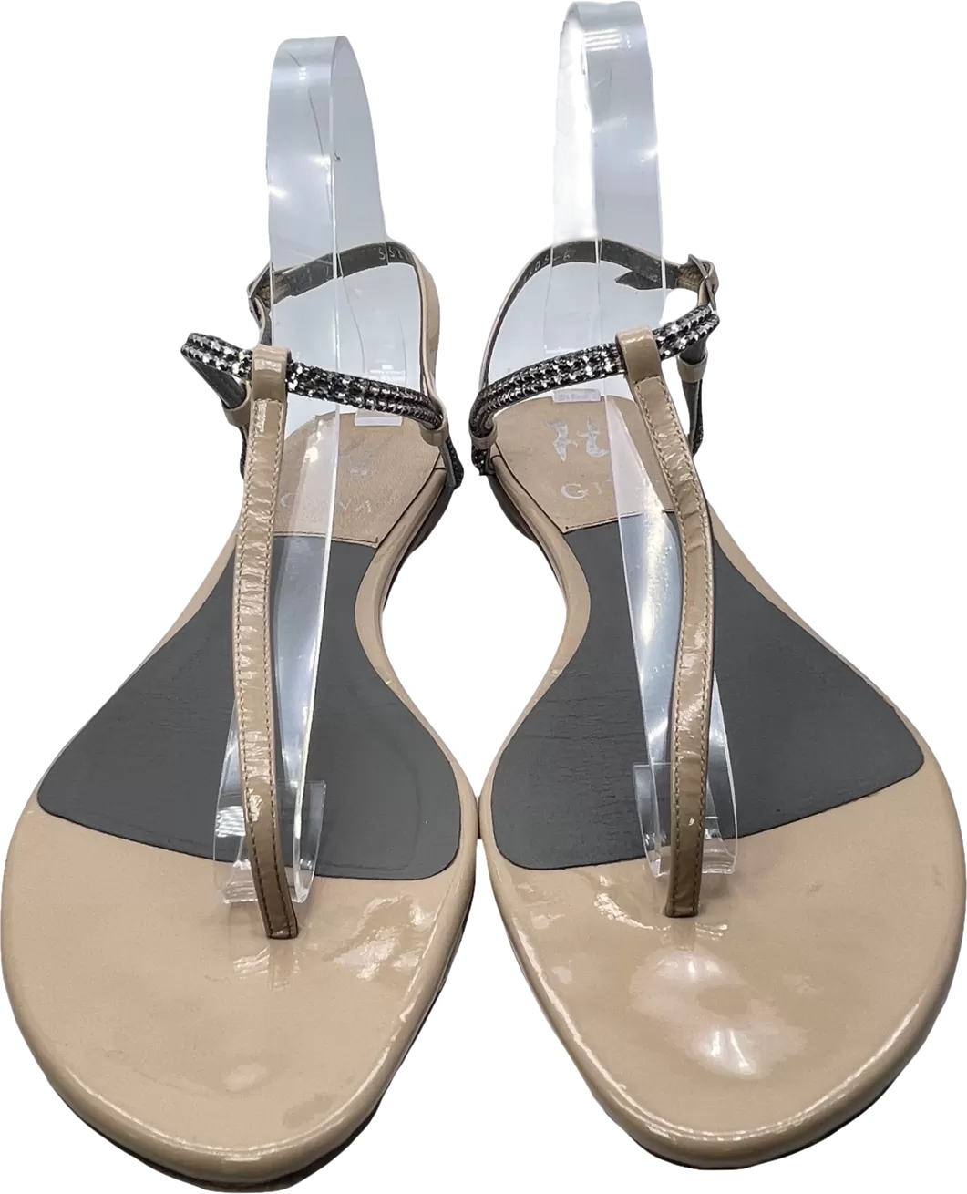 Gina Nude Embellished Patent Leather Thong Sandals UK 6 EU 39 👠