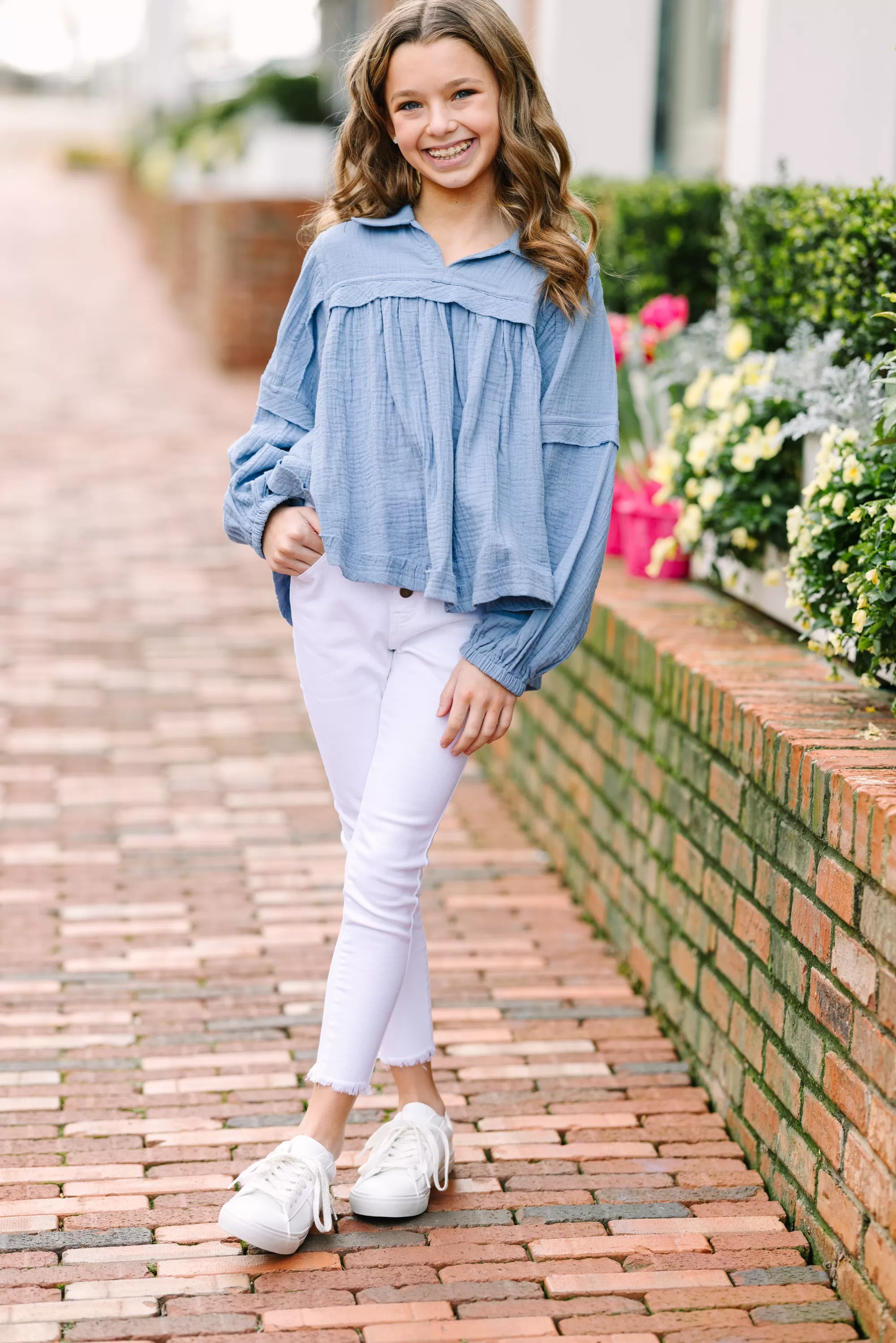 Girls: Love Life Denim Blue Babydoll Top