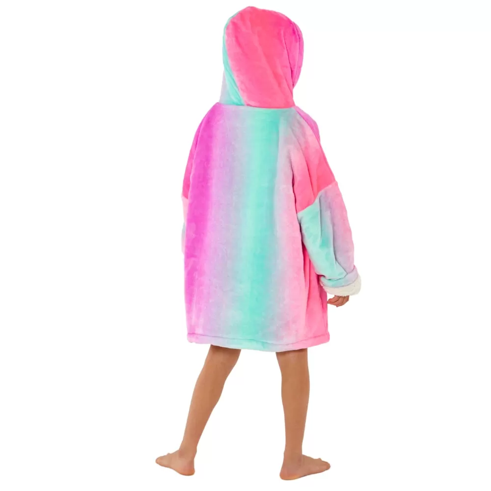 Girls Ombre Fluffy Fleece Wearable Hoodie Blanket