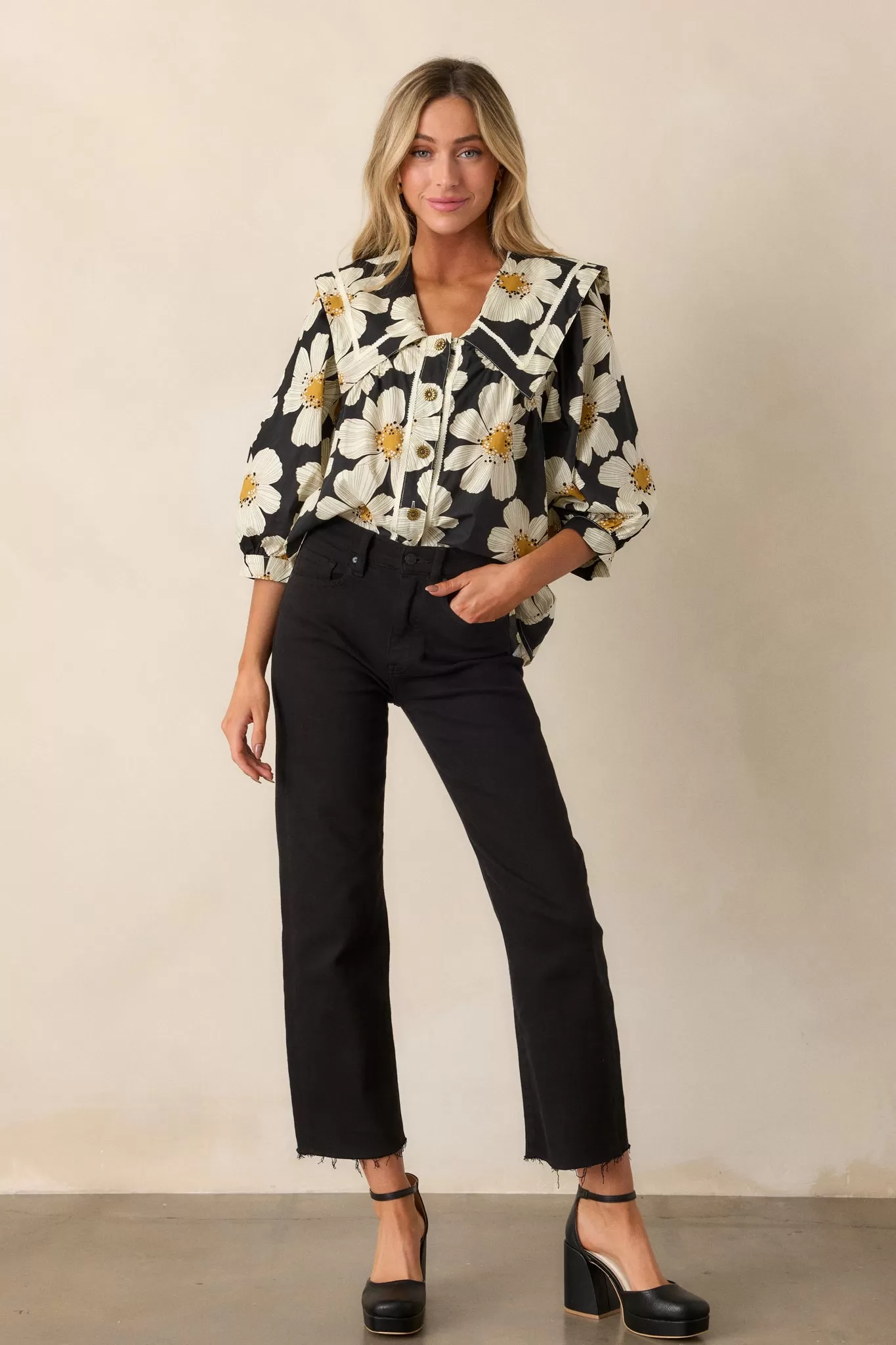 Giving Grace 100% Cotton Black Floral Blouse