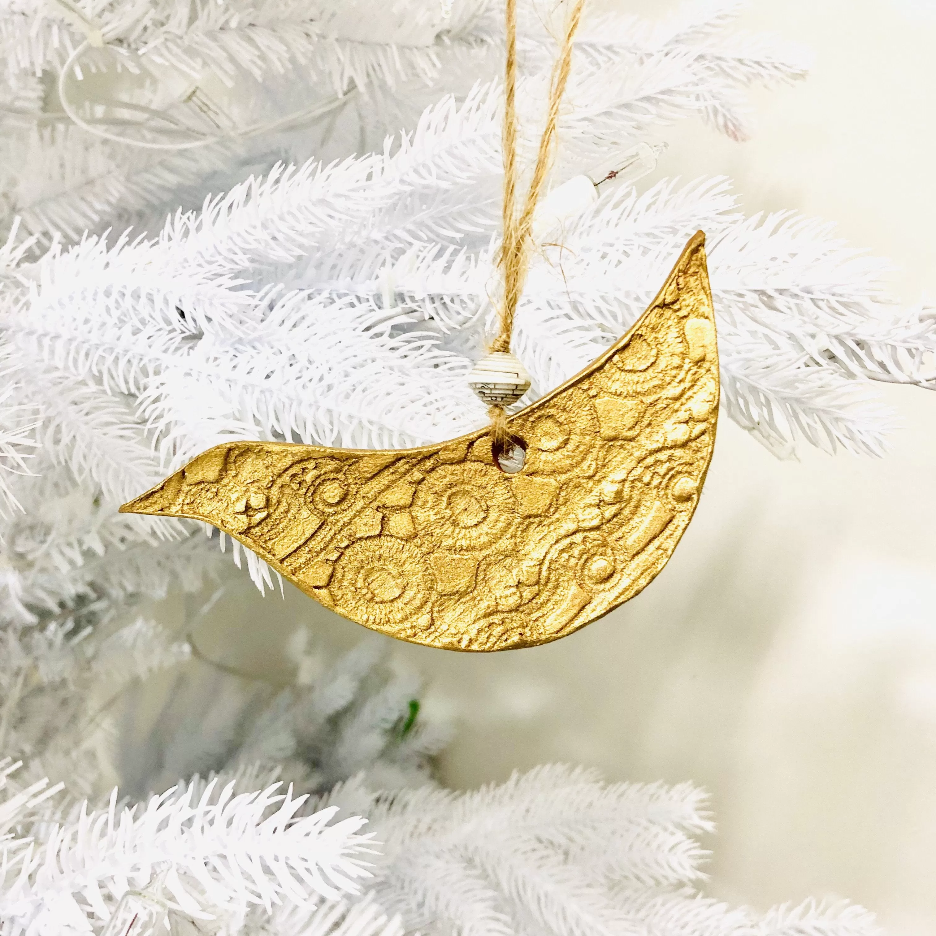 Gold Lace Ceramic Bird Ornament