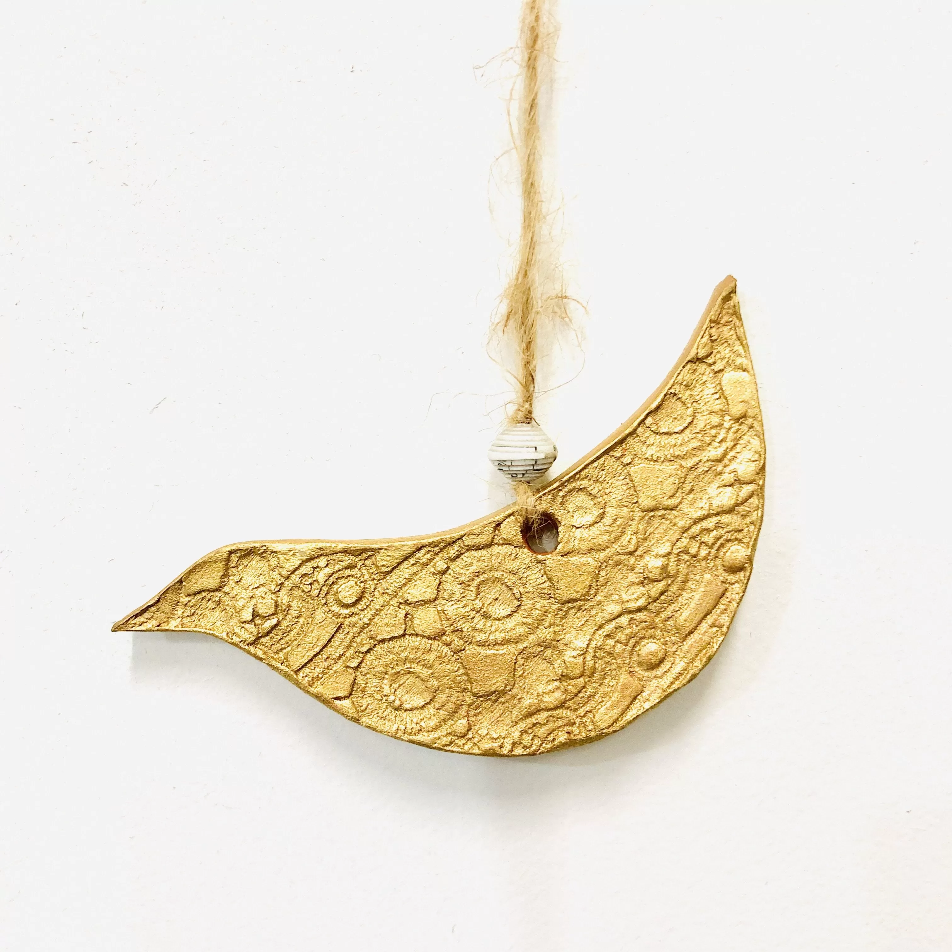 Gold Lace Ceramic Bird Ornament