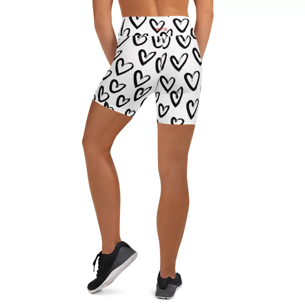 Graffiti Hearts High Waist Yoga Shorts