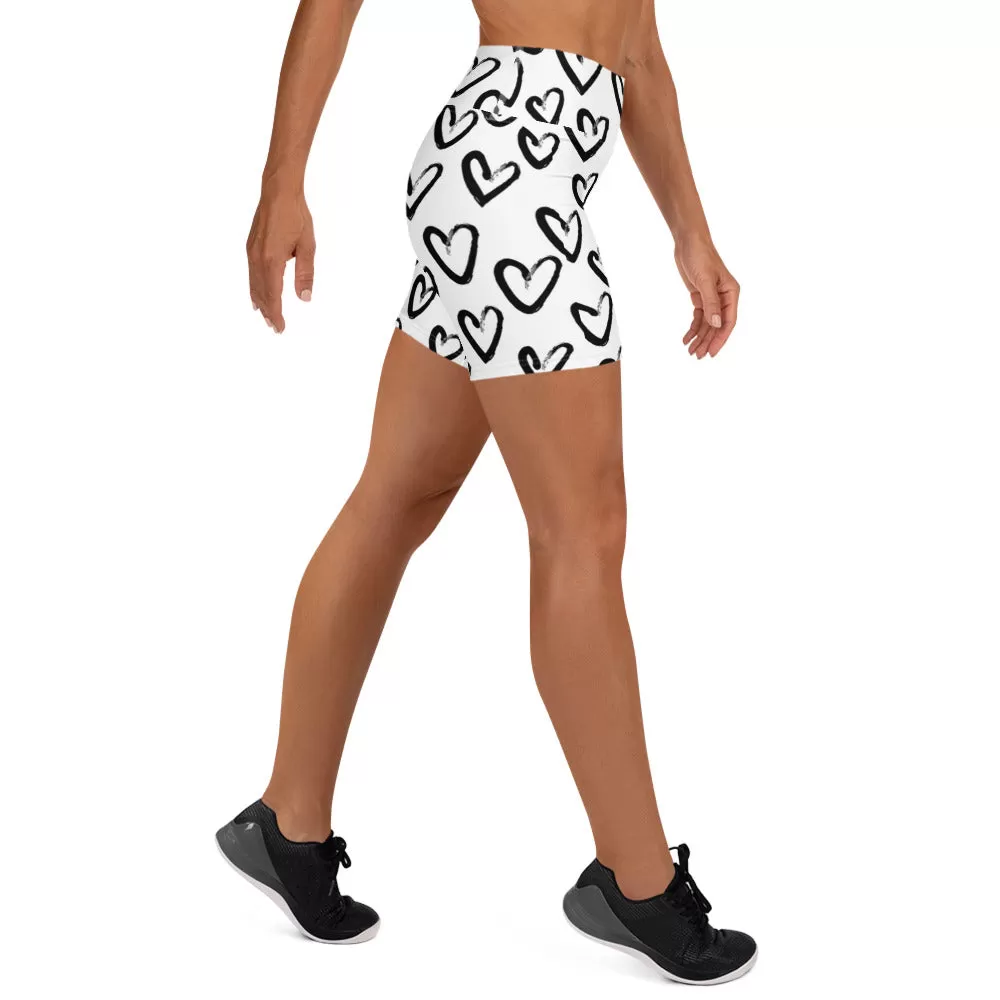 Graffiti Hearts High Waist Yoga Shorts