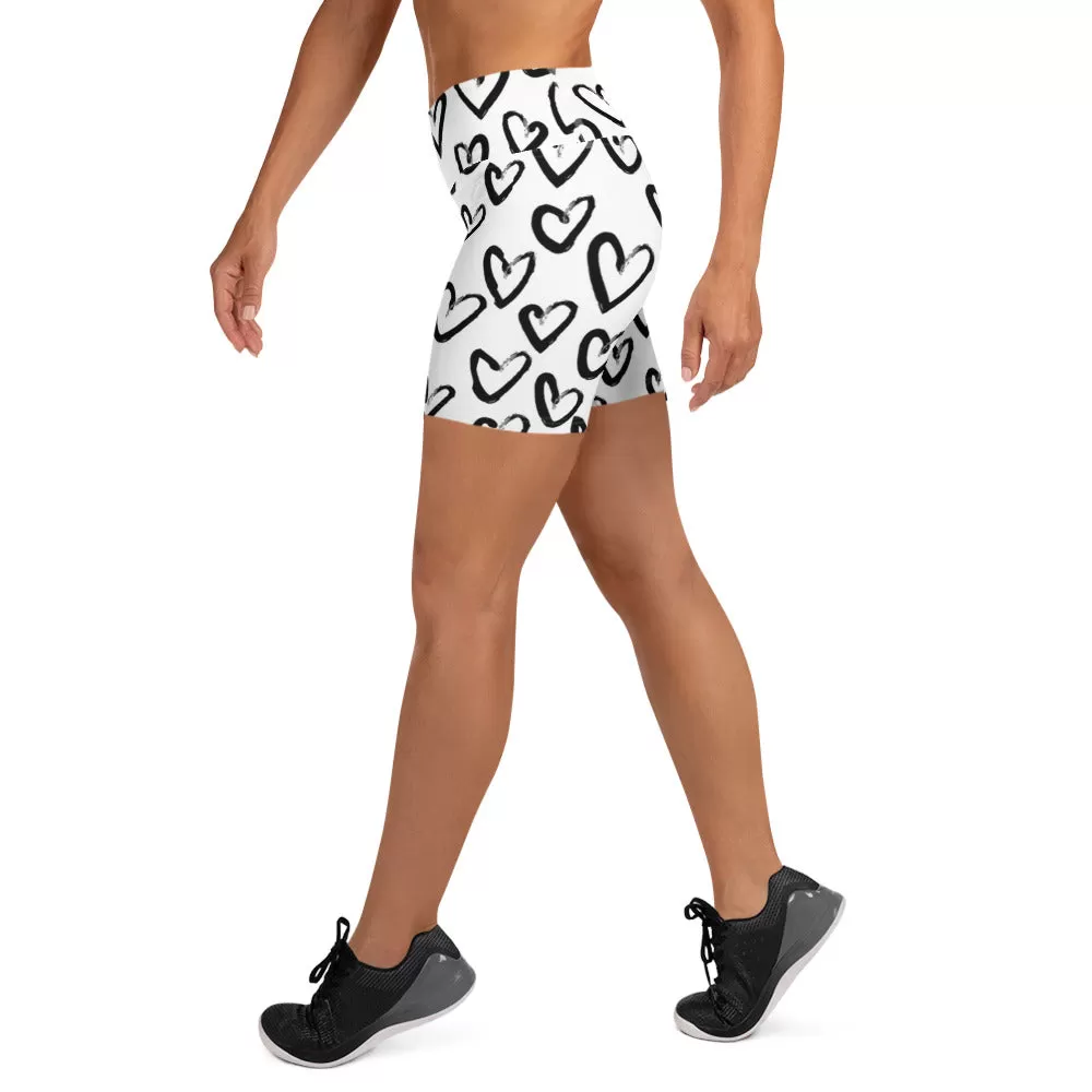 Graffiti Hearts High Waist Yoga Shorts