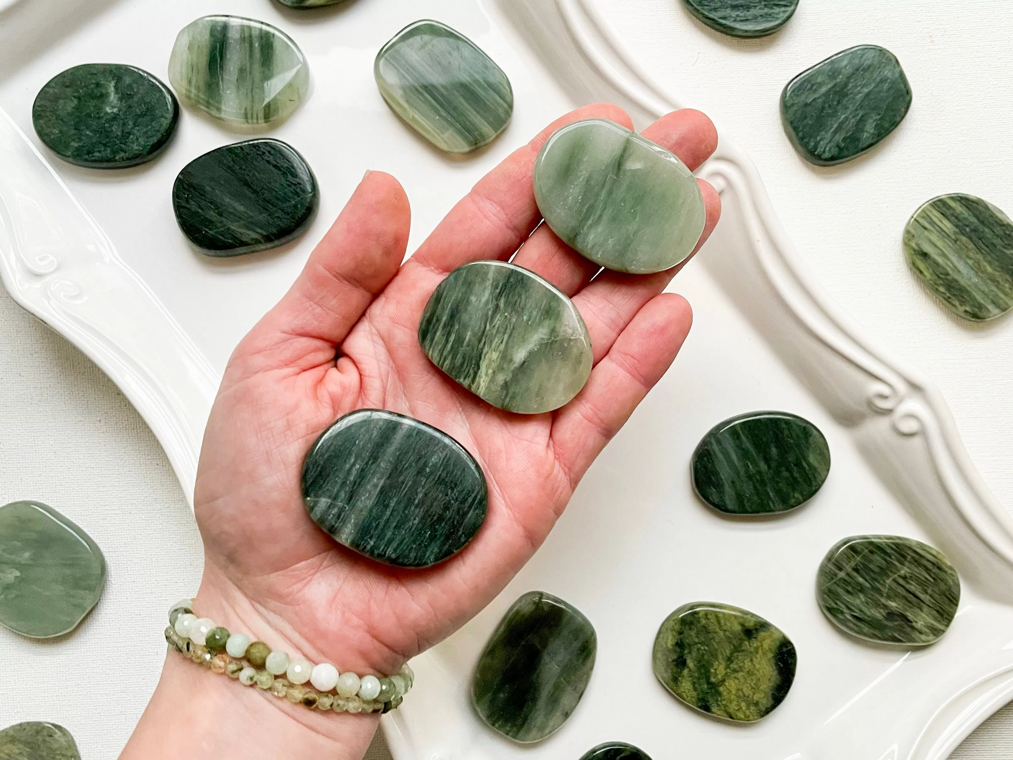 Green Hair Jasper Flat Palm