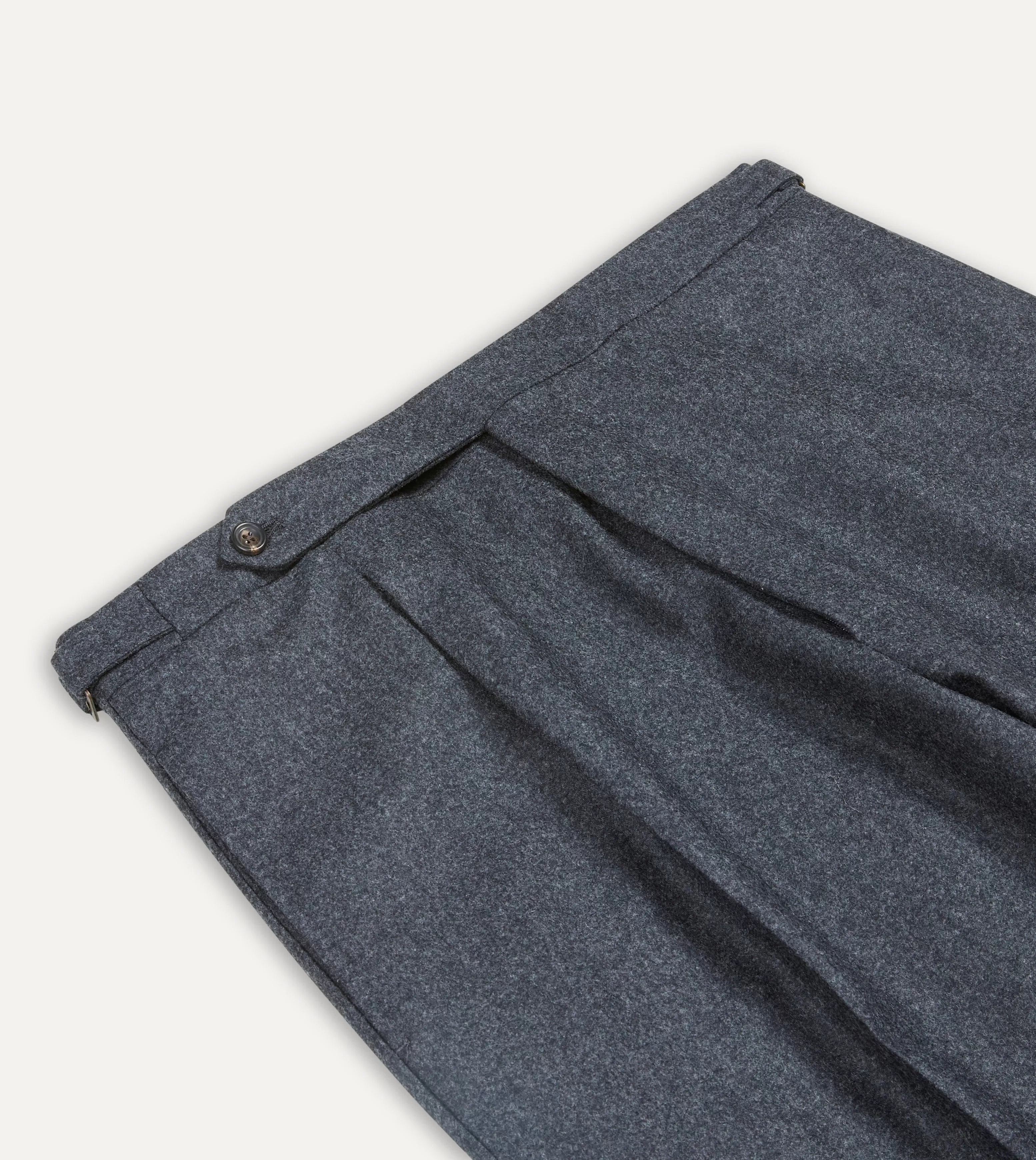 Grey Wool Flannel Single Pleat Trouser