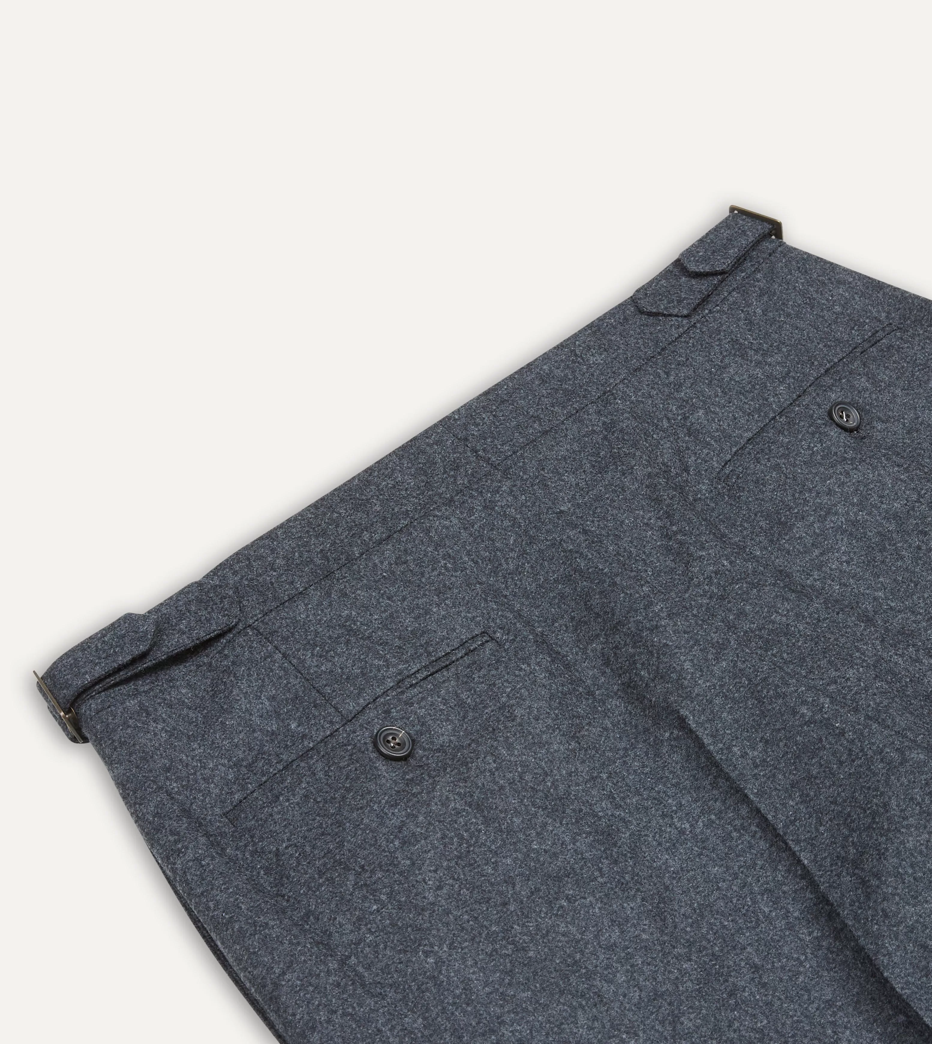 Grey Wool Flannel Single Pleat Trouser