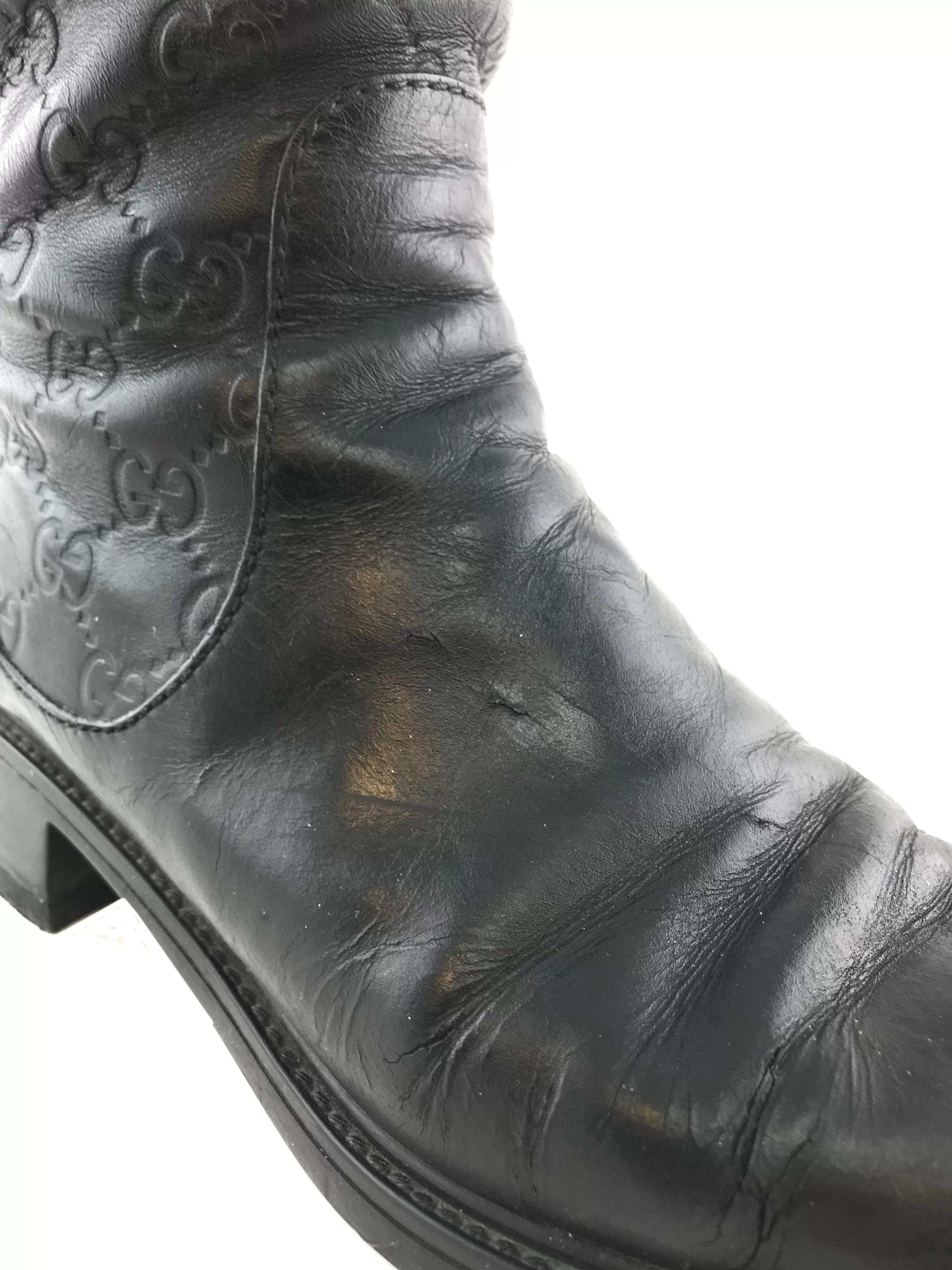 Gucci Monogram GG Embossed Leather Ankle Boots Size 9.5