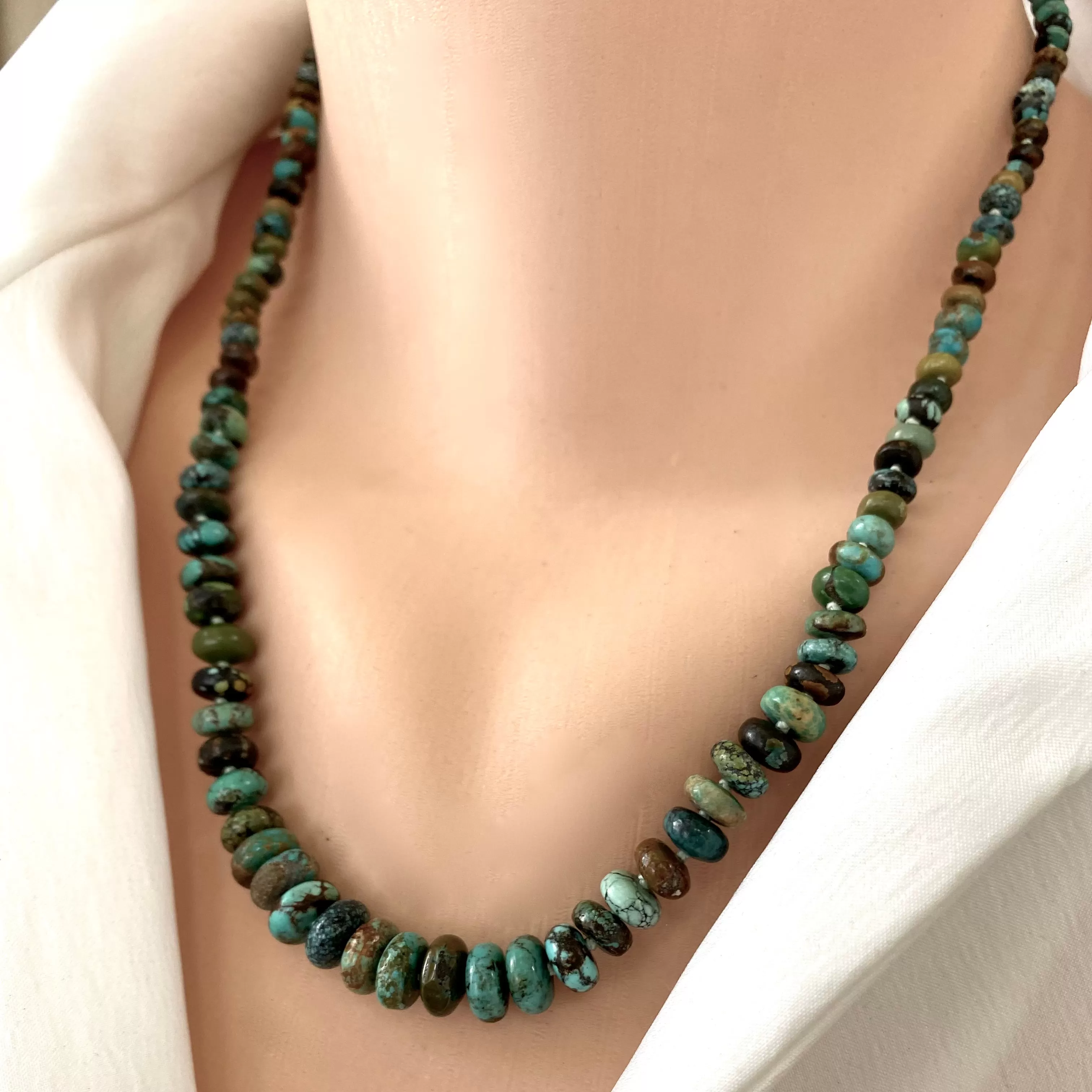 Hand Knotted and Graduated Genuine Turquoise Candy Necklace, Gold Filled Closure, 20Inches, December Birthstone