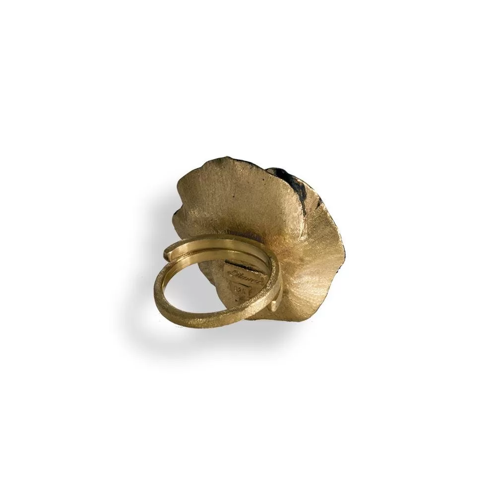 Handmade Gold Plated Silver Black Flower Ring