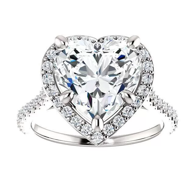 Heart 9mm or 2.5 Cts. DEW Moissanite Diamond Accent Ice Halo Bezel 950 Platinum Ring