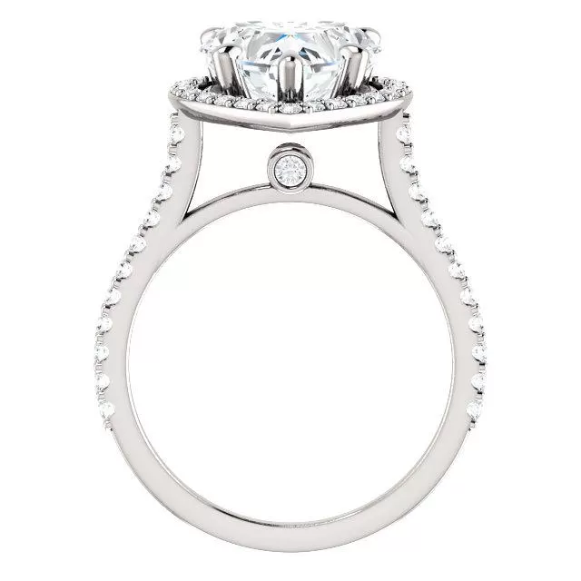 Heart 9mm or 2.5 Cts. DEW Moissanite Diamond Accent Ice Halo Bezel 950 Platinum Ring