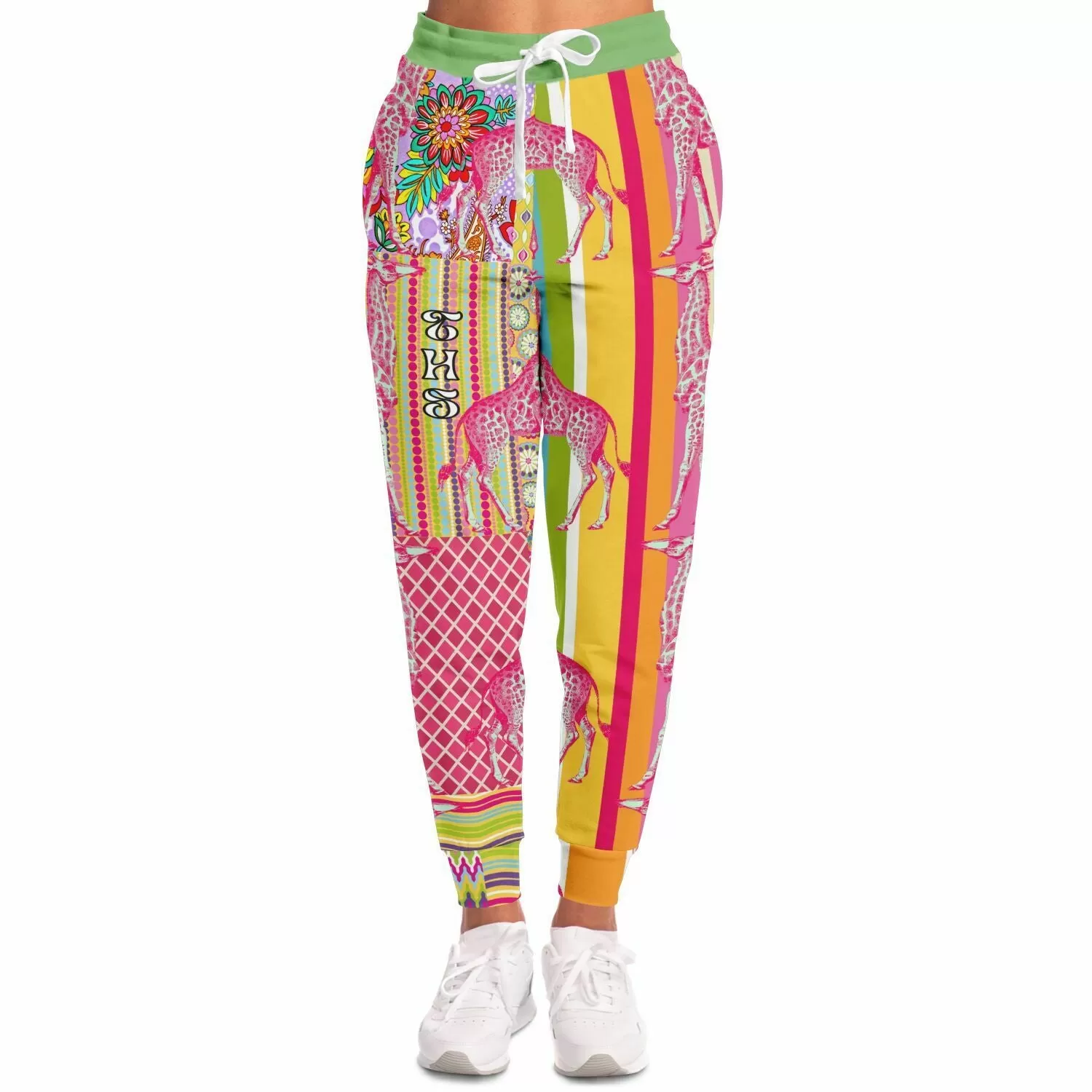 Hello Janis! Yellow Striped Giraffe Patchwork Unisex Eco-Poly Joggers