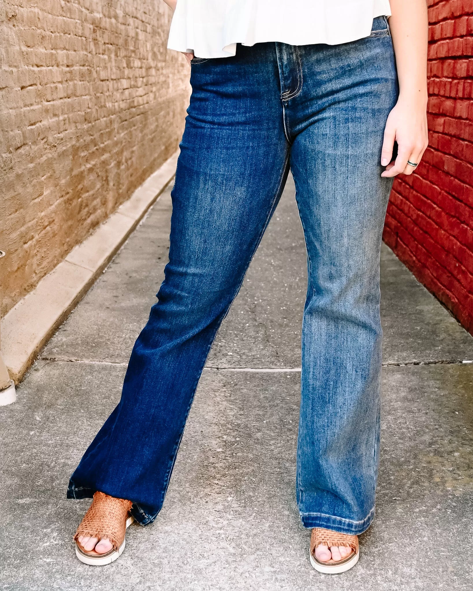 High Rise Two Tone Flare Jeans