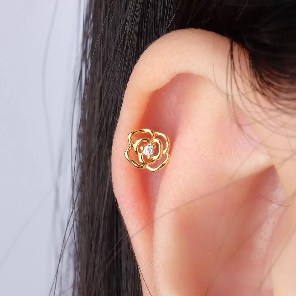 Hollow Rose Flower Stud