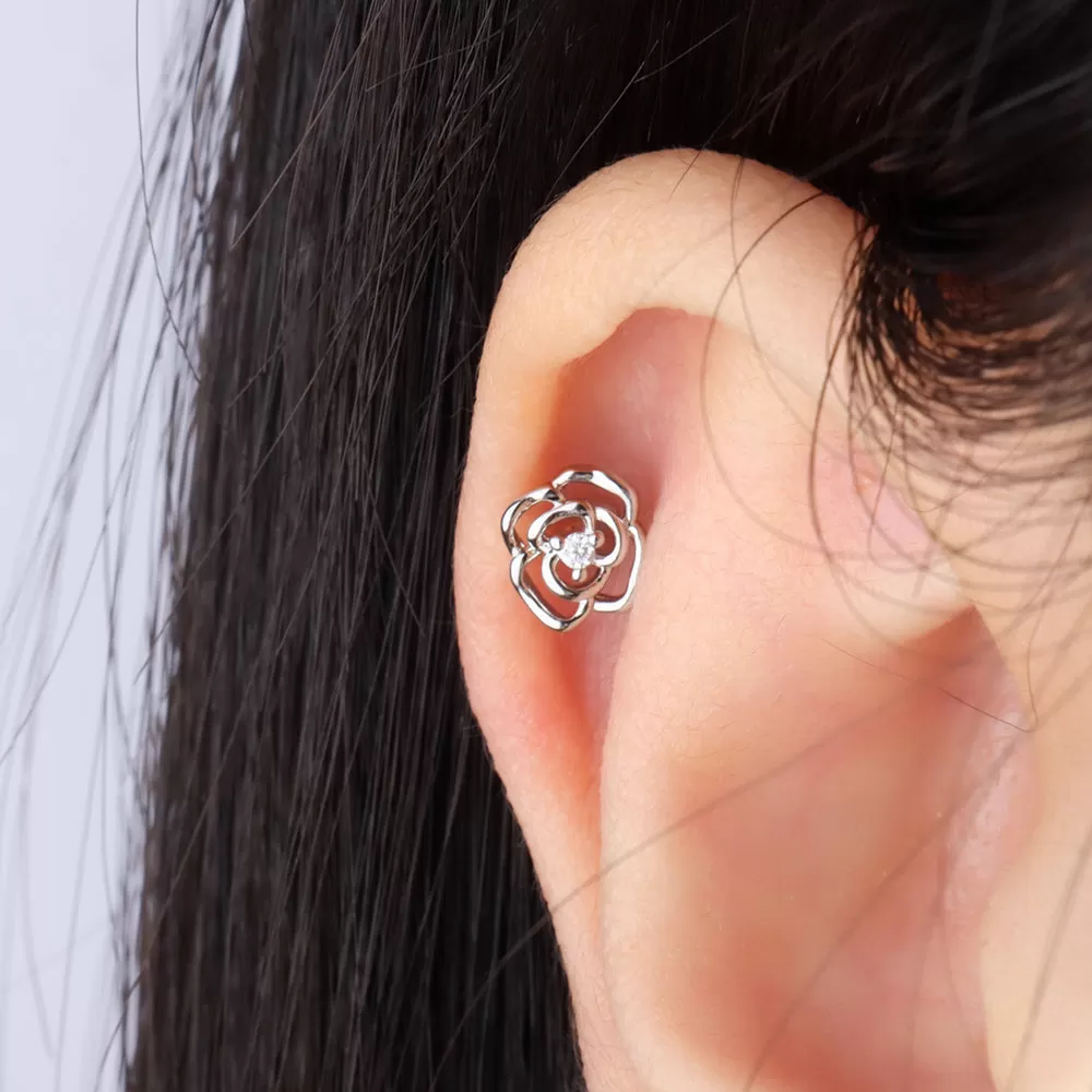 Hollow Rose Flower Stud