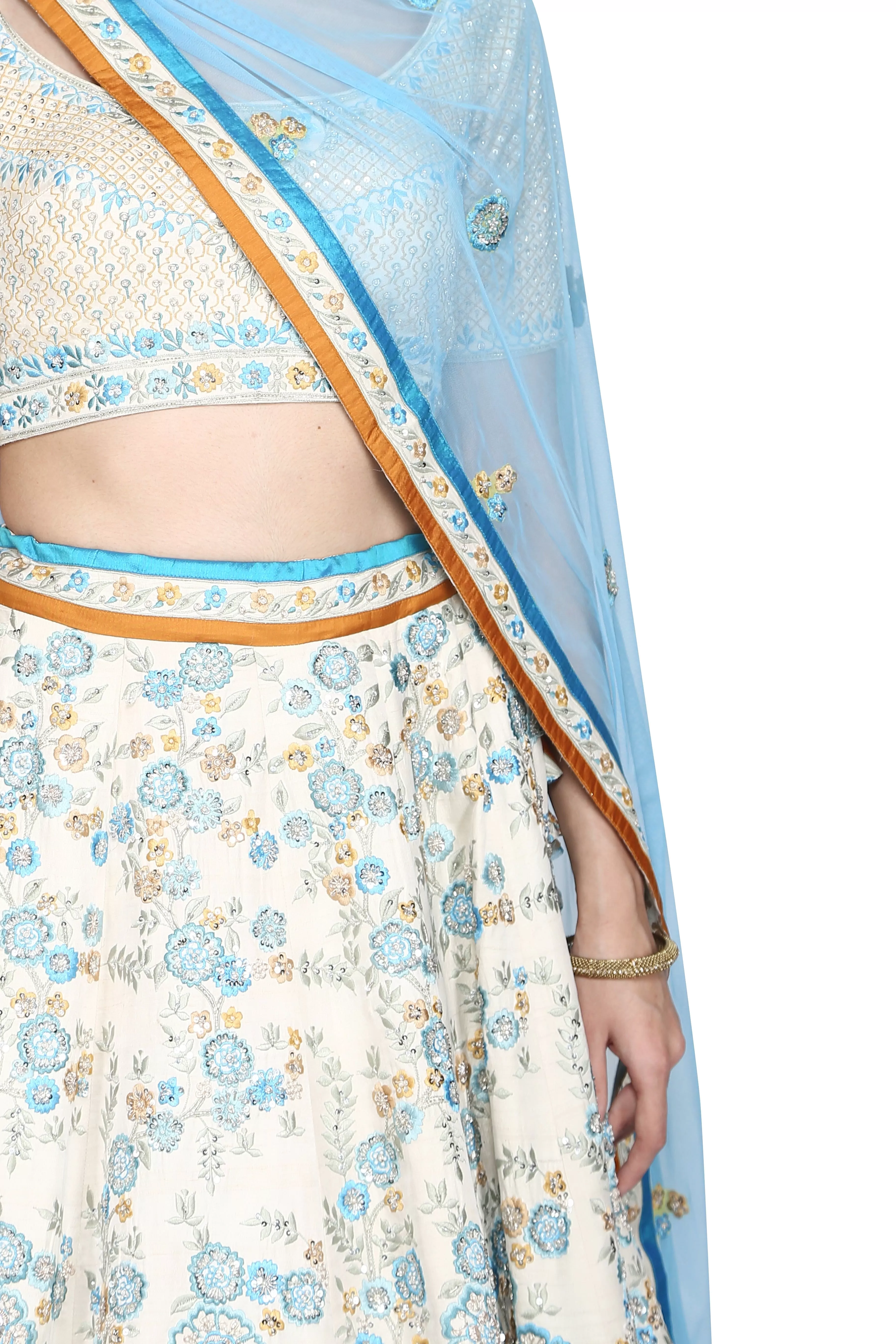 Ivory blue lehenga set.