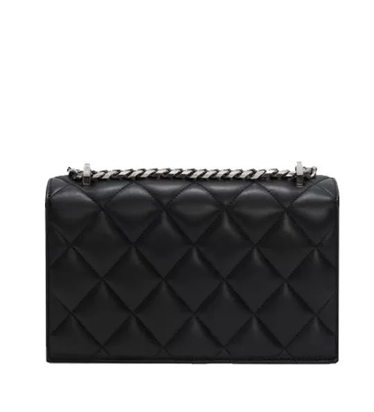 Jewelled Knuckle Satchel Quilted, Black/Silver