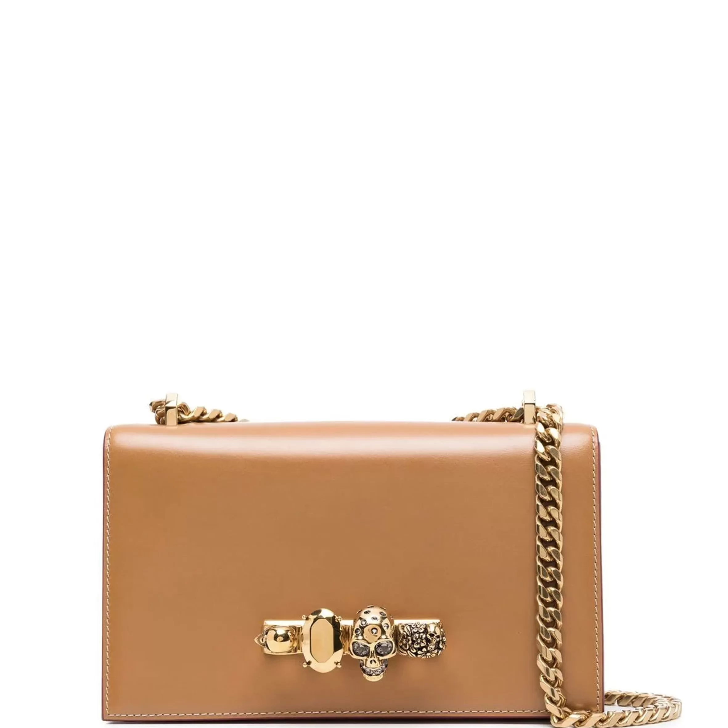 Jewelled Knuckle Satchel Smooth, Tan/Gold