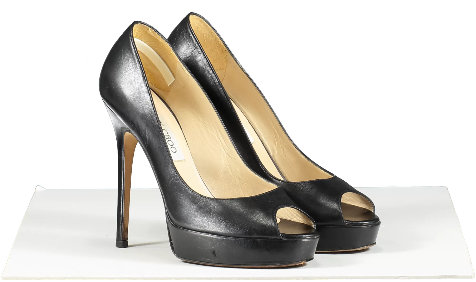 Jimmy Choo Dahlia Leather Peep-toe Pumps In Black UK 3 EU 36 👠