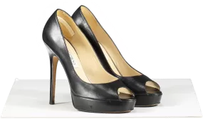 Jimmy Choo Dahlia Leather Peep-toe Pumps In Black UK 3 EU 36 👠