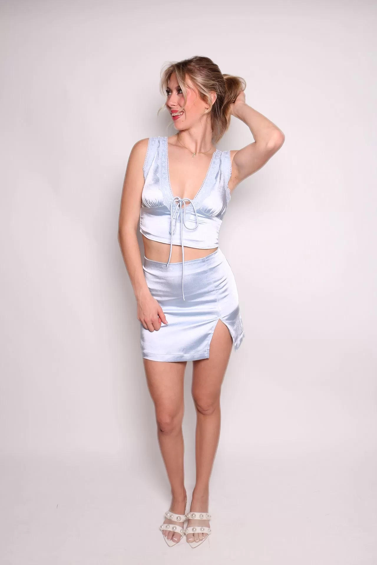 Lana Baby Blue Satin Skirt