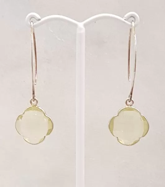 Lemon Quartz Single Gem Drop V-hook Earrings