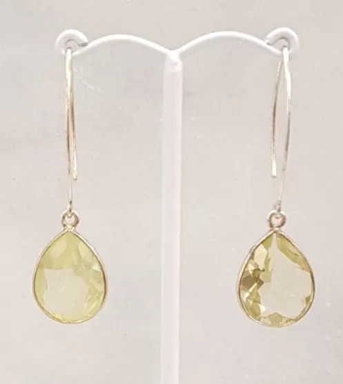 Lemon Quartz Single Gem Drop V-hook Earrings